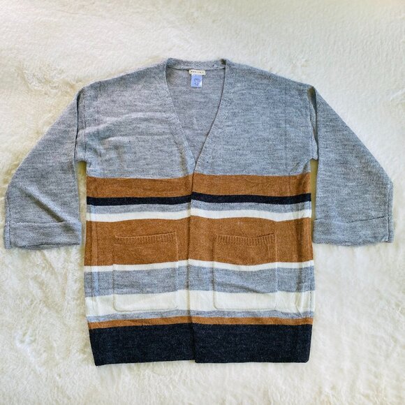 2/$18🌴 Main Strip Striped Open Cardigan Relaxed Fit, size Small - Picture 1 of 8